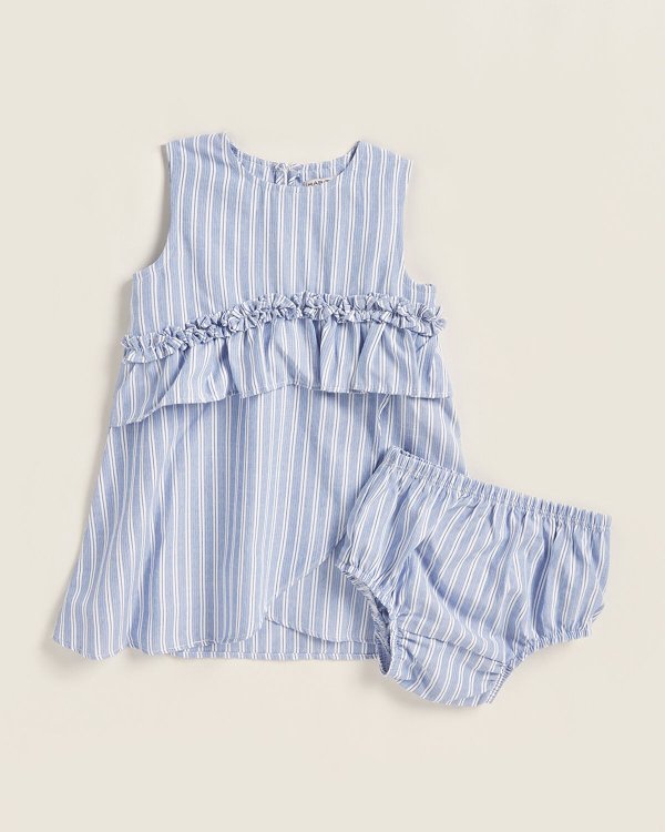 (Newborn/Infant Girls) Amanda Striped Ruffle Dress