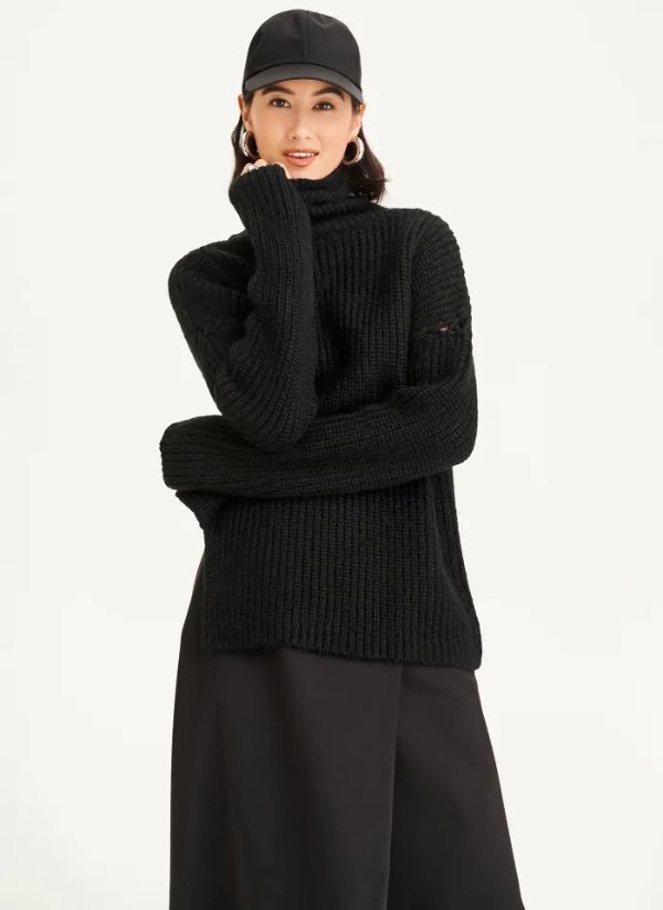 Buy Long Sleeve Turtleneck Sweater With Asymmetrical Hem Online - DKNY