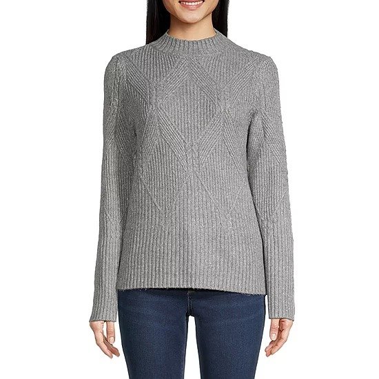Womens Mock Neck Long Sleeve Pullover Sweater