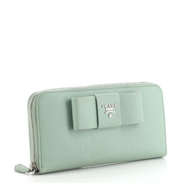 Bow Zip Around Wallet Saffiano Leather Long