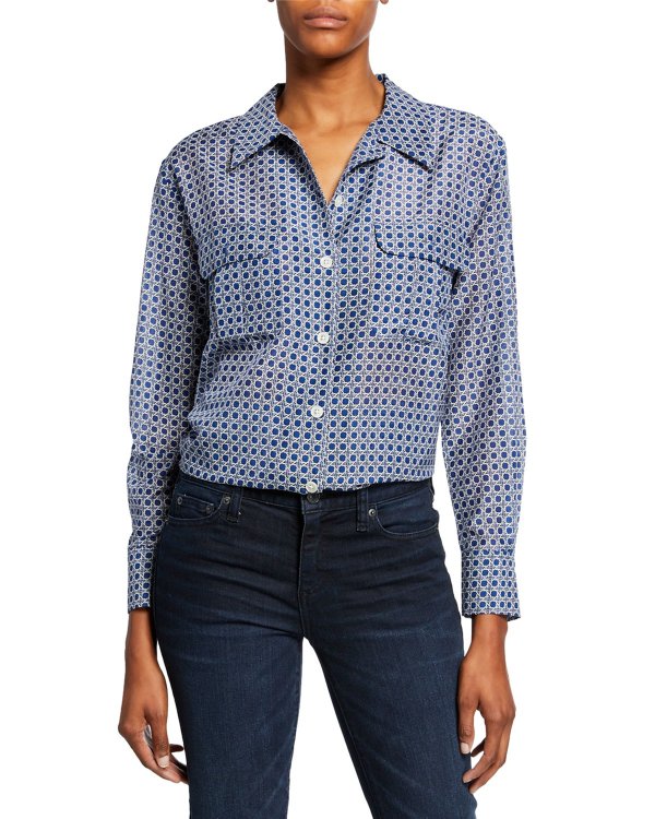 Videlle Button-Front Long-Sleeve Cotton/Silk Shirt