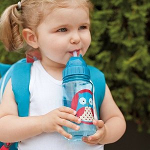 Skip Hop Baby Zoo Little Kid and Toddler Feeding Travel-To-Go Flip Top Straw Bottle, 12 oz, Multi Jules Giraffe