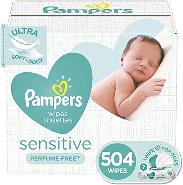 Sensitive Water Based Baby Diaper Wipes, 7 Pop-Top Packs, 504 Count