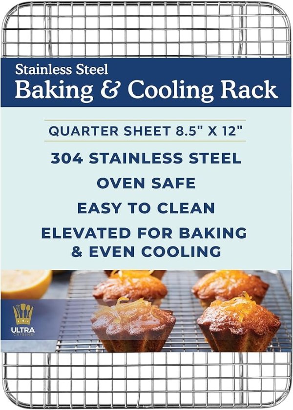 Ultra Cuisine Stainless Steel 8.5 x 12-inch Cooling and Baking Rack - Oven-Safe - Dishwasher-Safe - Heavy Duty - Wire Rack for Oven Cooking - Quarter Sheet Pan - Ideal as Roasting Rack - Cooking Rack