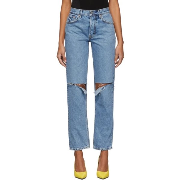 Blue Helena High-Rise Straight Distressed Jeans