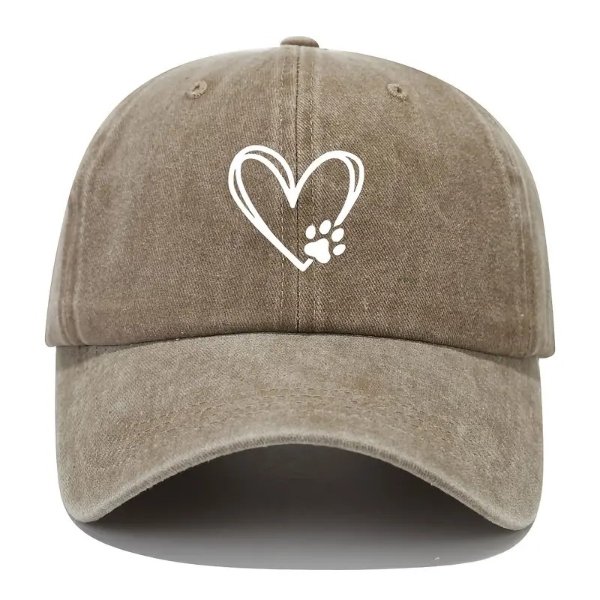 Heart Paw Print Baseball Cap Vintage Washed Distressed Dad Hats Breathable Adjustable Sun Hat For Women & Men