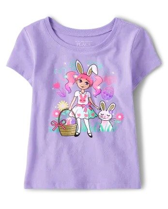 Baby And Toddler Girls Short Sleeve Easter Girl Graphic Tee | The Children's Place - PETAL PURPLE