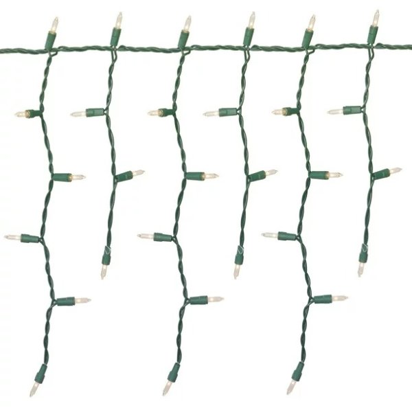 300-Count Clear Icicle Lights, with Green Wire, 19 Feet