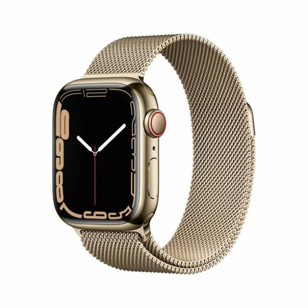 Watch Series 7 GPS + Cellular, 41mm Gold Stainless Steel Case with Gold Milanese Loop
