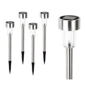 4-Pack Stainless Steel Outdoor LED Solar Lights w/ Built-In Stakes & Auto Sensor
