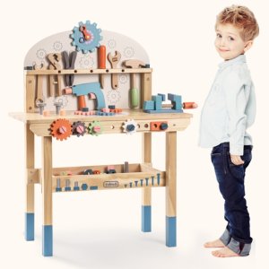 ROBUD Large Wooden Play Tool Workbench Set f