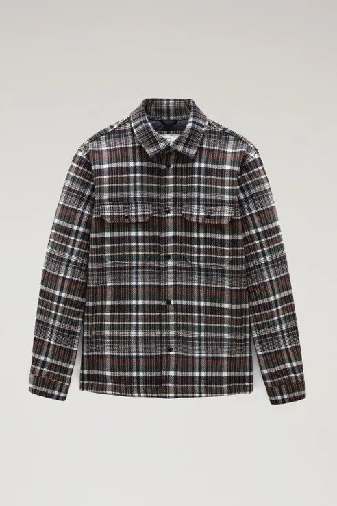 Quilted Alaskan Check Overshirt in Recycled Wool Green Check