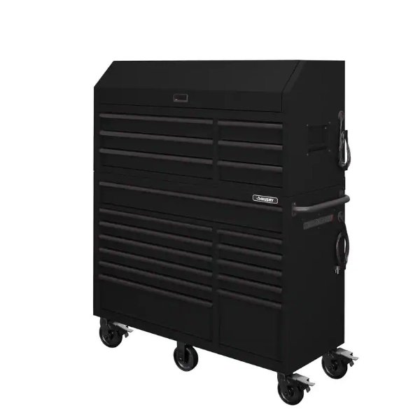 56 in. W x 22 in. D Heavy Duty 18-Drawer Combination Rolling Tool Chest and Top Tool Cabinet Set in Matte Black