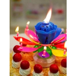 SHEINLotus Candle LED Festive Electric Singing Rotating Flower Candles Sparkling With Music For Wedding Birthday Party Cake Decoration