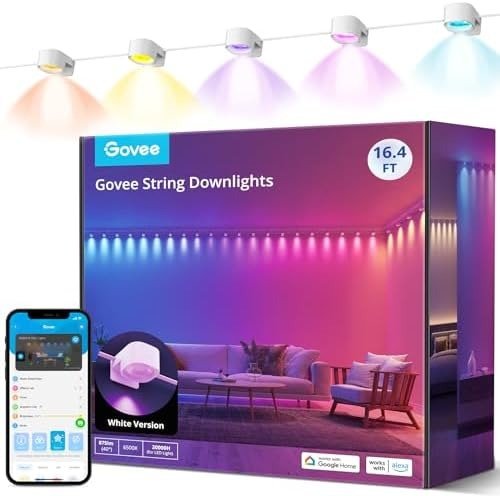 RGBIC String Downlights, Smart LED String Lights Works with Alexa, Color Changing Indoor Wall Light Fixture for Party, New Year & Daily, Music Sync, 9.8ft with 15 LEDs, White