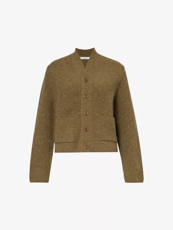 V-neck ribbed-texture wool cardigan