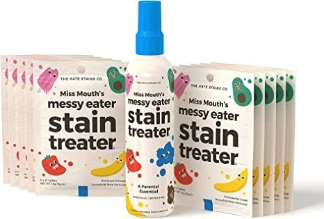 Hate Stains Co. Stain Remover for Clothes - Non-Toxic Laundry Stain Remover Spray for Baby & Kids - Messy Eater Spot Cleaner for Clothing, Fabric, Carpet (4oz Spray Bottle + 10 Wipes)