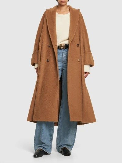 Caronte camel double breasted long coat