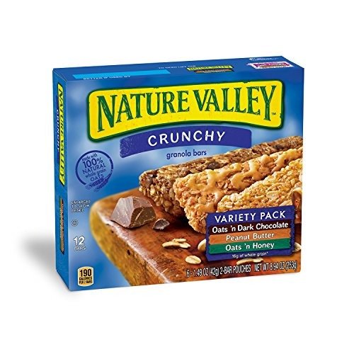 Granola Bars, Crunchy, Variety Pack of Oats 'n Dark Chocolate, Peanut Butter, Oats 'n Honey, 12-Bars Per Box (Pack of 6)