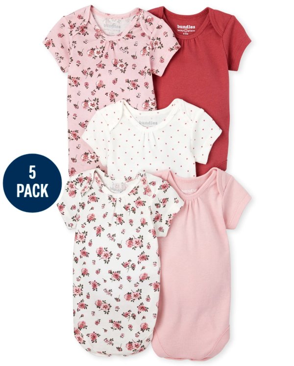 Baby Girls Short Sleeve Floral Essential Bodysuit 5-Pack
