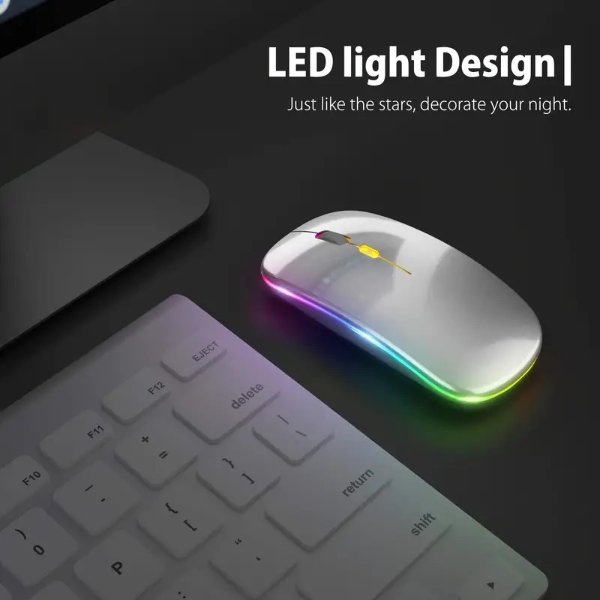 Rechargeable Wireless Mouse Dual Mode Slim Portable Mouse With Led Light Usb 2 4ghz And Bt5 2 Wireless Silent Mouse For Laptop Windows Mac System Computers | Shop The Latest Trends | Temu