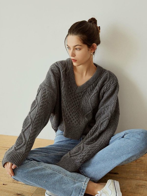 (PRIORITY SHIPPING) Cable Crop Wool Knit Grey