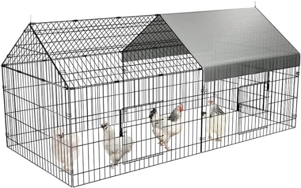 Chicken Coop 86"×40" Chicken Run Pen for Yard with Cover Outdoor Metal Portable Chicken Tractor Cage Enclosure Crate Outside for Small Animals Duck Rabbit Hen