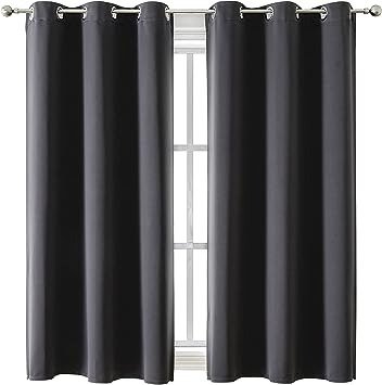 Grommet Blackout Curtains for Bedroom and Living Room - 2 Panels Set Thermal Insulated Room Darkening Curtains (Dark Grey, 42 x 63 Inch)