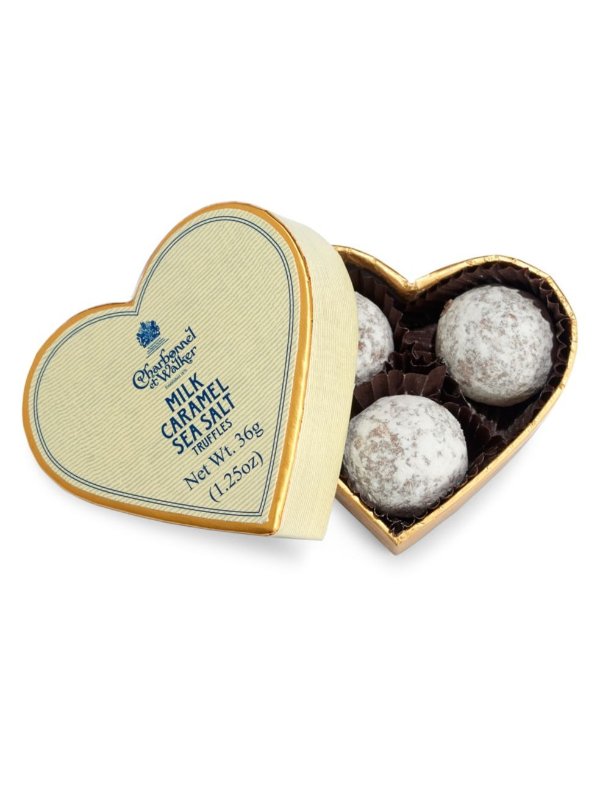 - Cream Heart Box with Sea Salt Milk Caramel Truffles
