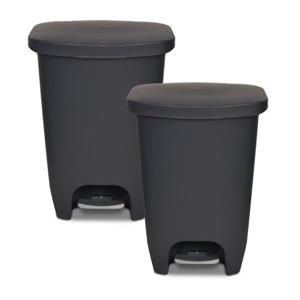 Glad Plastic Step Kitchen Garbage Can, 13 Gallon, Gray, 2 Pack