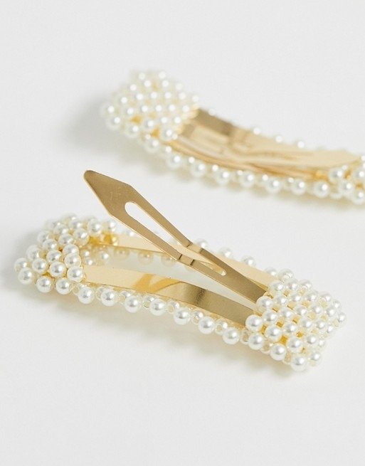 pack of 2 large pearl snap hair clips | ASOS