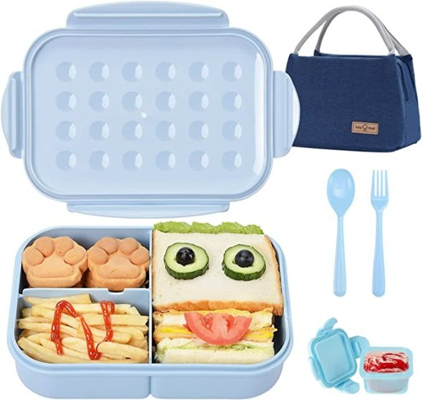 Bento Box Lunch Box Lunch Bags for Kids Men Women Adults,with Insulated Lunch Bags Keep Warm and Cold,Leak-proof with Spoon Fork for Work School Picnic, Microwave Dishwasher Safe,1150ML(Skyblue)