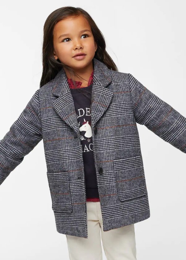 Checked lapels coat - Girls | Mango Kids USA