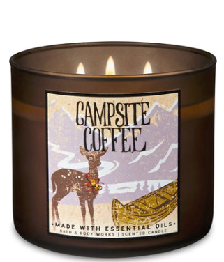 BATH & BODY WORKS 3 WICK CANDLE W/LID ~CAMPSITE COFFEE~ SCENTED $24.50