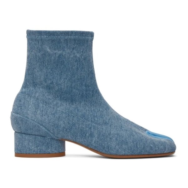 Blue Denim Low Heel Tabi Boots