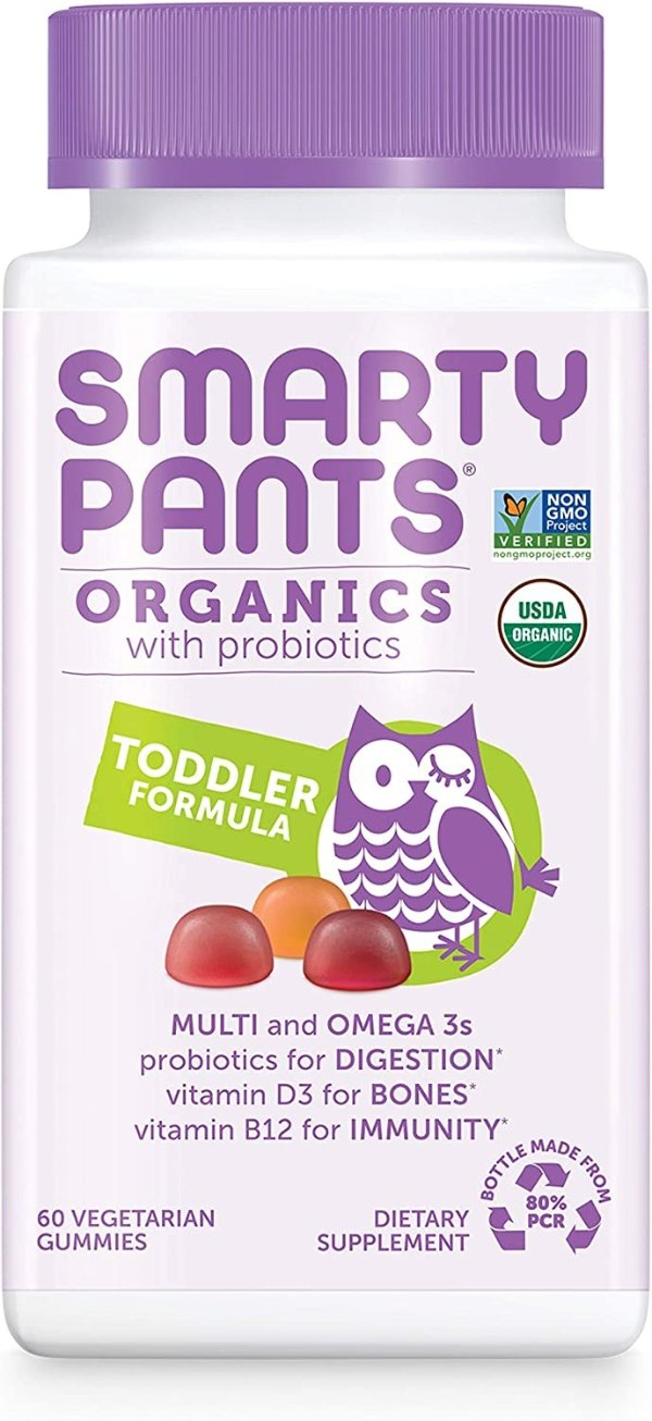 Organic Toddler Multivitamin, Daily Gummy Vitamins: Probiotics, Vitamin C, D3, Zinc, & B12 for Immune Support, Energy & Digestive Health, Fruit Flavor, 60 Gummies, 30 Day Supply