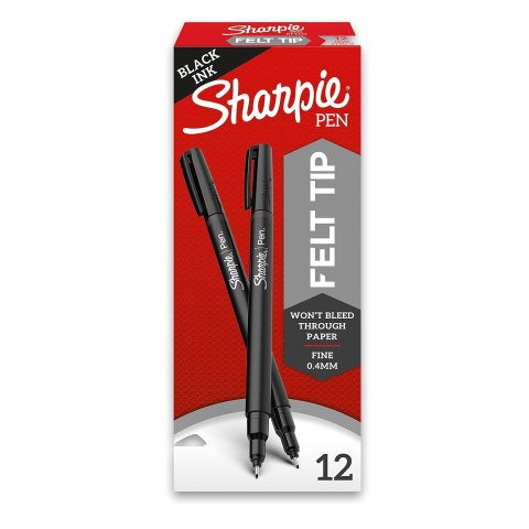 SHARPIE Felt Tip Pens, Fine Point (0.4mm), Black, 12 Count