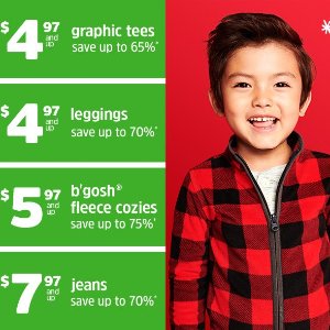 OshKosh BGosh儿童T恤$4.97，Logo卫衣$8.4，牛仔裤$7.97，及更多DOORBUSTER优惠