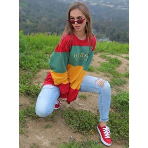 guess originals field stripe sweatshirt