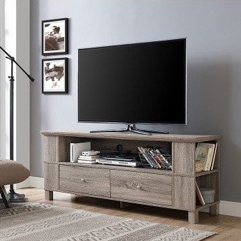 Wood TV Media Storage Stand for TV's up to 65", Driftwood - Walmart.com