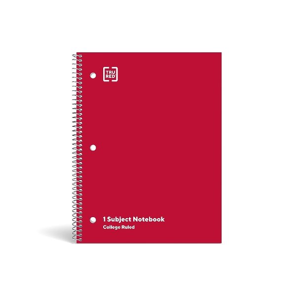 TRU RED™ 1-Subject Notebook, 8" x 10.5", College Ruled, 70 Sheets, Red (TR27503)