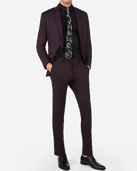 Slim Deep Merlot Wool-blend Stretch Oxford Suit Pant