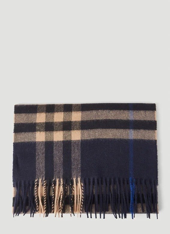Giant Check Cashmere Scarf in Navy
