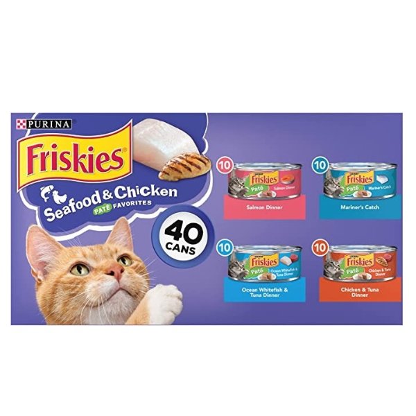 Pate Wet Cat Food Variety Pack, Seafood & Chicken Pate Favorites - (5.5 Ounce (Pack of 40)
