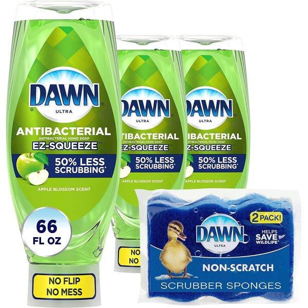 Dawn Antibacterial EZ-Squeeze Dishwashing Liquid Dish Soap,Apple Blossom Scent