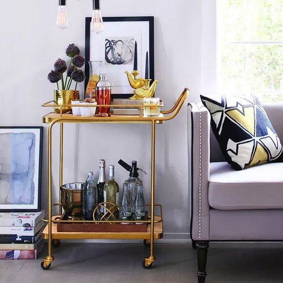 Metal, Wood, and Leather Bar Cart - Gold - Threshold&#153;