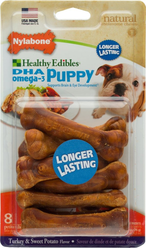 Healthy Edibles Puppy Turkey & Sweet Potato Flavor Dog Bone Treats, Petite bone chews, 8 count - Chewy.com