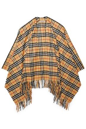 Fringe-trimmed checked cashmere and wool-blend wrap