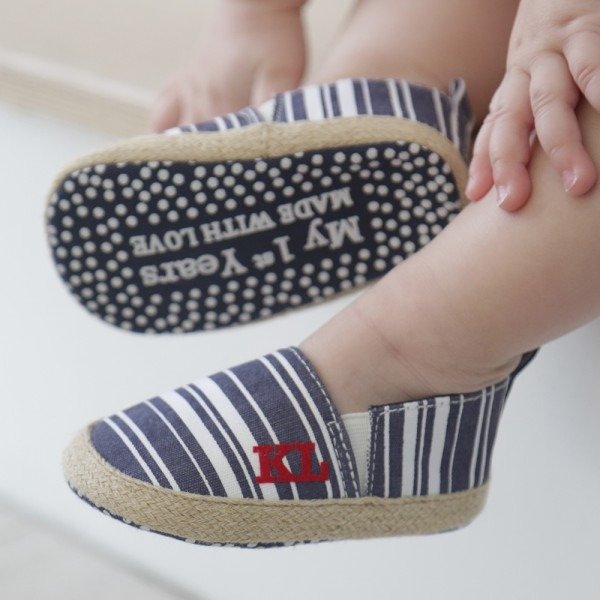 Monogrammed Blue and White Striped Espadrilles