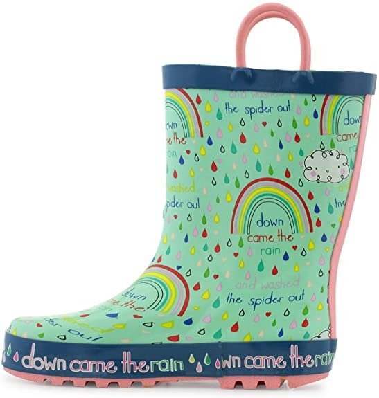 K KomForme Kids Girl Boy Rain Boots, Waterproof Rubber Printed with Handles